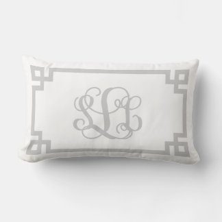 Grey Greek Key Script Monogram Lumbar Cushion