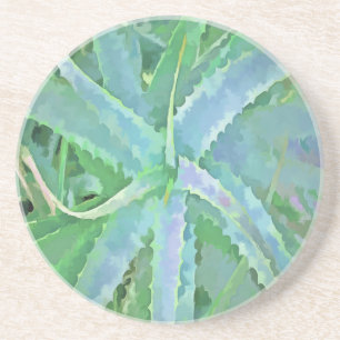 Grey Green Aloe Abstract Painting Coaster