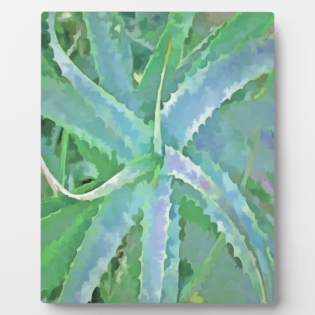 Grey Green Aloe Abstract Painting Plaque (Front)