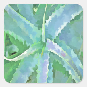 Grey Green Aloe Abstract Painting Square Sticker