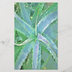 Grey Green Aloe Abstract Painting Stationery