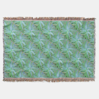 Grey Green Aloe Abstract Painting Throw Blanket