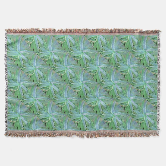 Grey Green Aloe Abstract Painting Throw Blanket (Front)