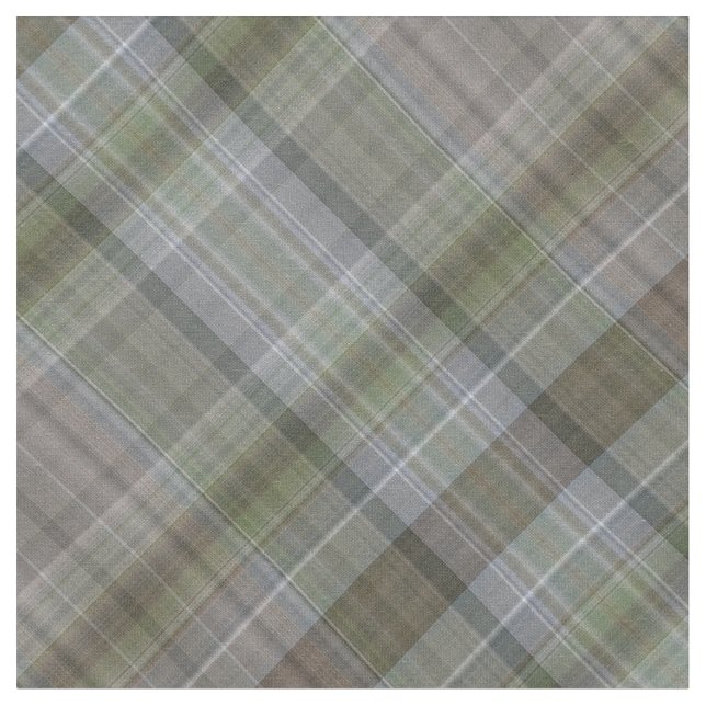 Grey green and brown plaid fabric (Close Up)