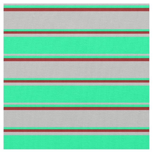 Grey, Green, and Dark Red Coloured Stripes Fabric (Close Up)