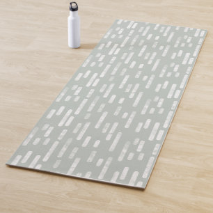 Grey Green and White Inky Rounded Lines Pattern Yoga Mat