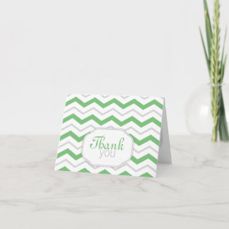 Grey & Green Chevron Modern Thank You Cards