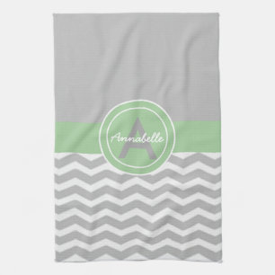 Grey Green Chevron Tea Towel