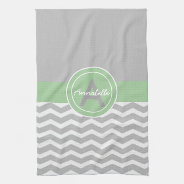 Grey Green Chevron Tea Towel (Vertical)