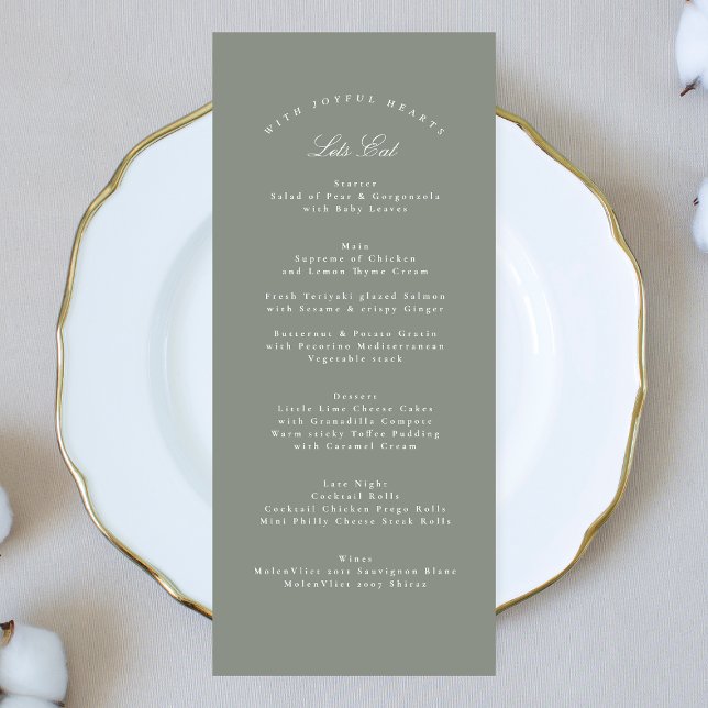 Grey Green Classic Calligraphy Formal Wedding Menu (Creator Uploaded)
