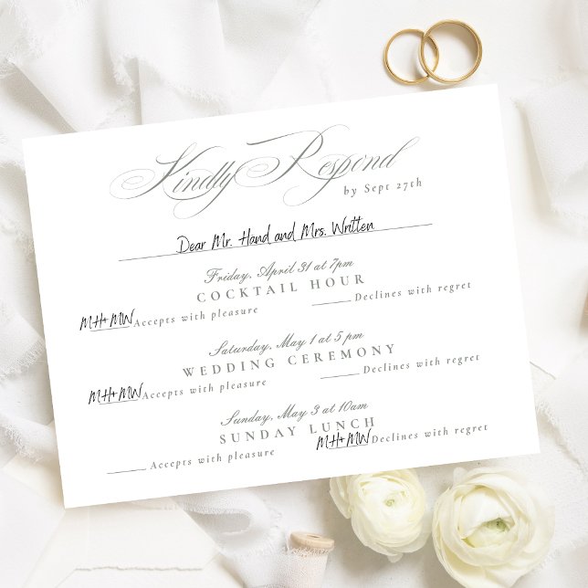 Grey Green Classic Calligraphy multi-event RSVP Card (Creator Uploaded)