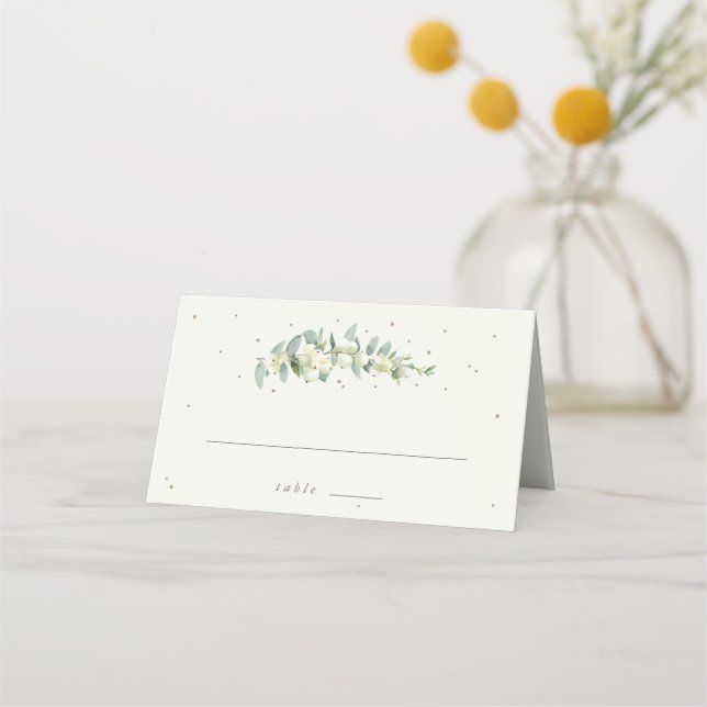 Grey Green/Cream Snowberry+Eucalyptus Wedding Place Card (Front)