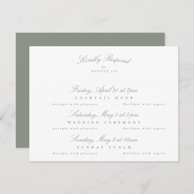 Grey Green Elegant Calligraphy multi-event RSVP Card (Front/Back)