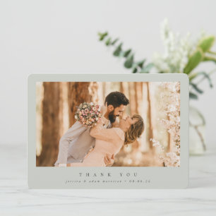 Grey-Green Elegant Minimal Single Photo Wedding Thank You Card