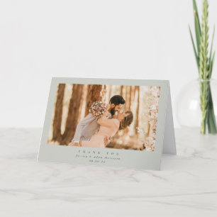 Grey-Green Elegant Minimal Single Photo Wedding Thank You Card
