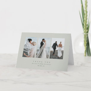 Grey-Green Elegant Minimal Triple Photo Wedding Thank You Card
