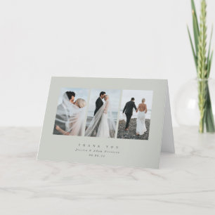 Grey-Green Elegant Minimal Triple Photo Wedding Thank You Card