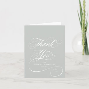 Grey Green Elegant Script Blank Wedding Thank You Card