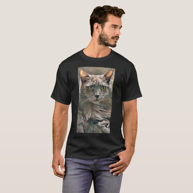 Grey Green Eyed Cat T-Shirt (Front Full)