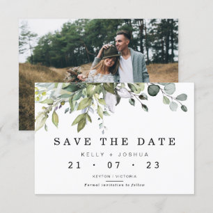 Grey Green Foliage Wedding Save The Date Card