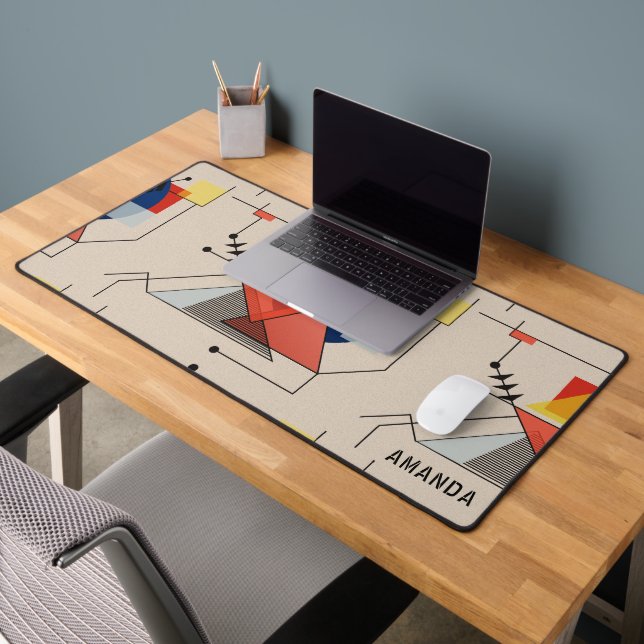 Grey & green geometric gaming background monogram desk mat (Office 2)