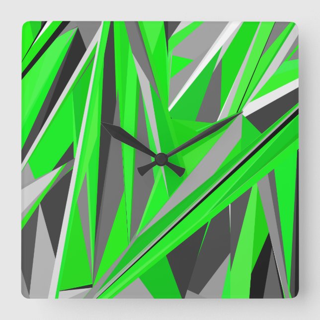 Grey-green geometry square wall clock (Front)