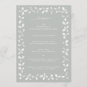 Grey-Green Hand Printed Holly+Berries Christmas Menu