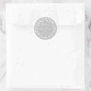 Grey-Green Holly Wreath Merry Christmas Classic Round Sticker