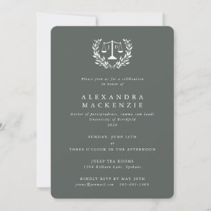 Grey-Green JD Law Scales Laurel Wreath Graduation  Invitation