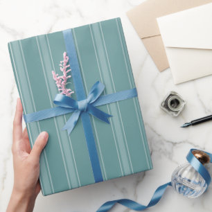 Grey Green & Light Grey Green Stripes Wrapping Paper