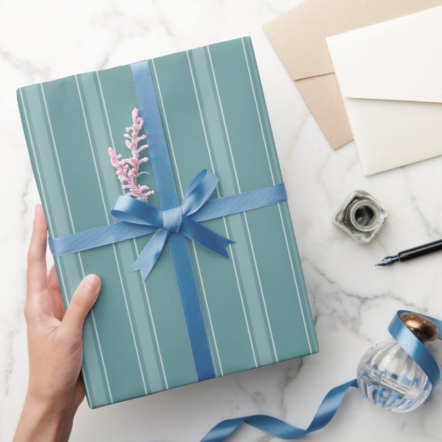 Grey Green & Light Grey Green Stripes Wrapping Paper (Gifting)