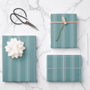 Grey Green & Light Grey Green Stripes Wrapping Paper Sheet