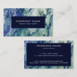 Grey & Green Marble Blue Glitter Accent Business Card