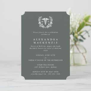Grey-Green MD Caduceus+Laurel Wreath Graduation Invitation