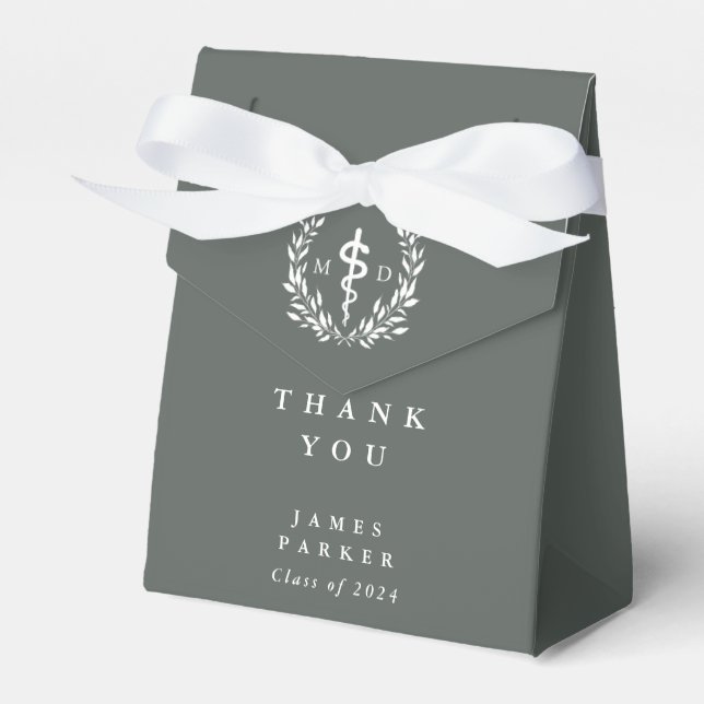 Grey-Green MD Doctor + Asclepius Graduation Favour Box (Front Side)
