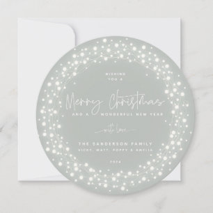Grey-Green Merry Christmas Script Sparkling Lights Holiday Card
