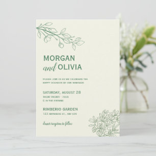 Grey Green Minimalist Wedding Invitation