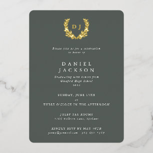 Grey-Green Monogram + Laurel Wreath Graduation