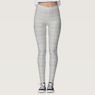 Grey, green, pink rhombuses on a white leggings