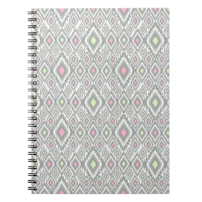 Grey, green, pink rhombuses on a white notebook (Front)