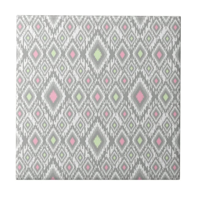 Grey, green, pink rhombuses on a white tile (Front)