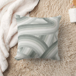 Grey-Green Retro Rainbow Stripes Pattern Cushion