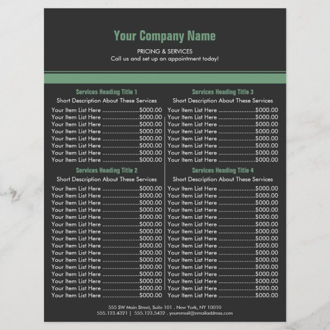 Grey Green Simple Border Price List 4 Flyer (Front)