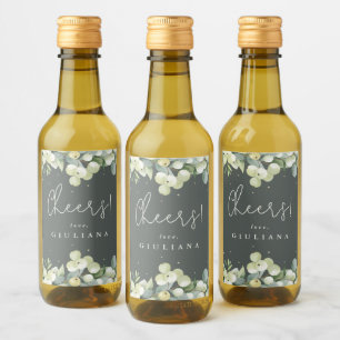 Grey-Green Snowberry+Eucalyptus Bachelorette Mini Wine Label