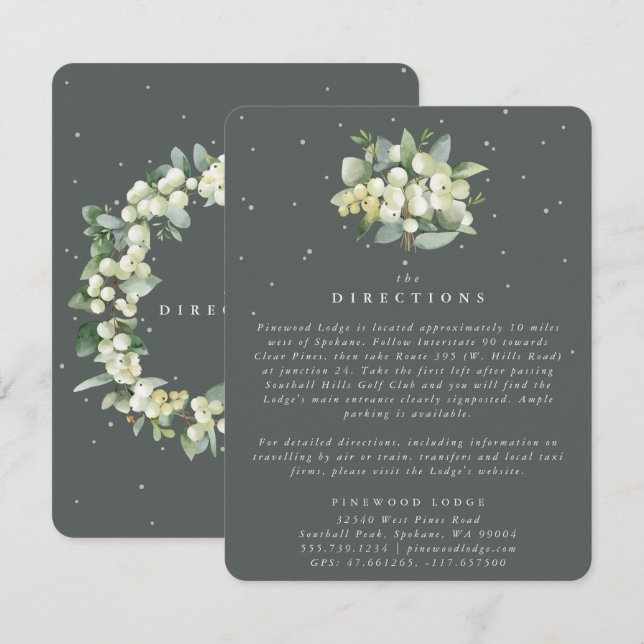 Grey Green Snowberry+Eucalyptus Bouquet Directions Enclosure Card (Front/Back)