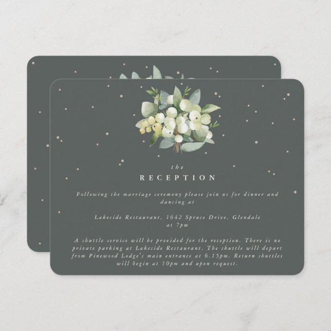 Grey Green Snowberry+Eucalyptus Bouquet Reception Enclosure Card (Front/Back)