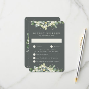 Grey Green Snowberry+Eucalyptus Edged Wedding RSVP Card