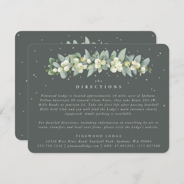 Grey Green Snowberry+Eucalyptus Garland Directions Enclosure Card (Front/Back)