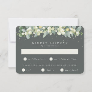 Grey Green Snowberry+Eucalyptus Garland Wedding RSVP Card