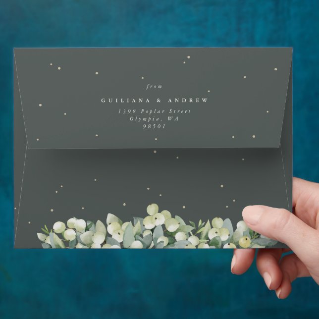 Grey Green Snowberry+Eucalyptus Wedding A7 Envelope (Hand)